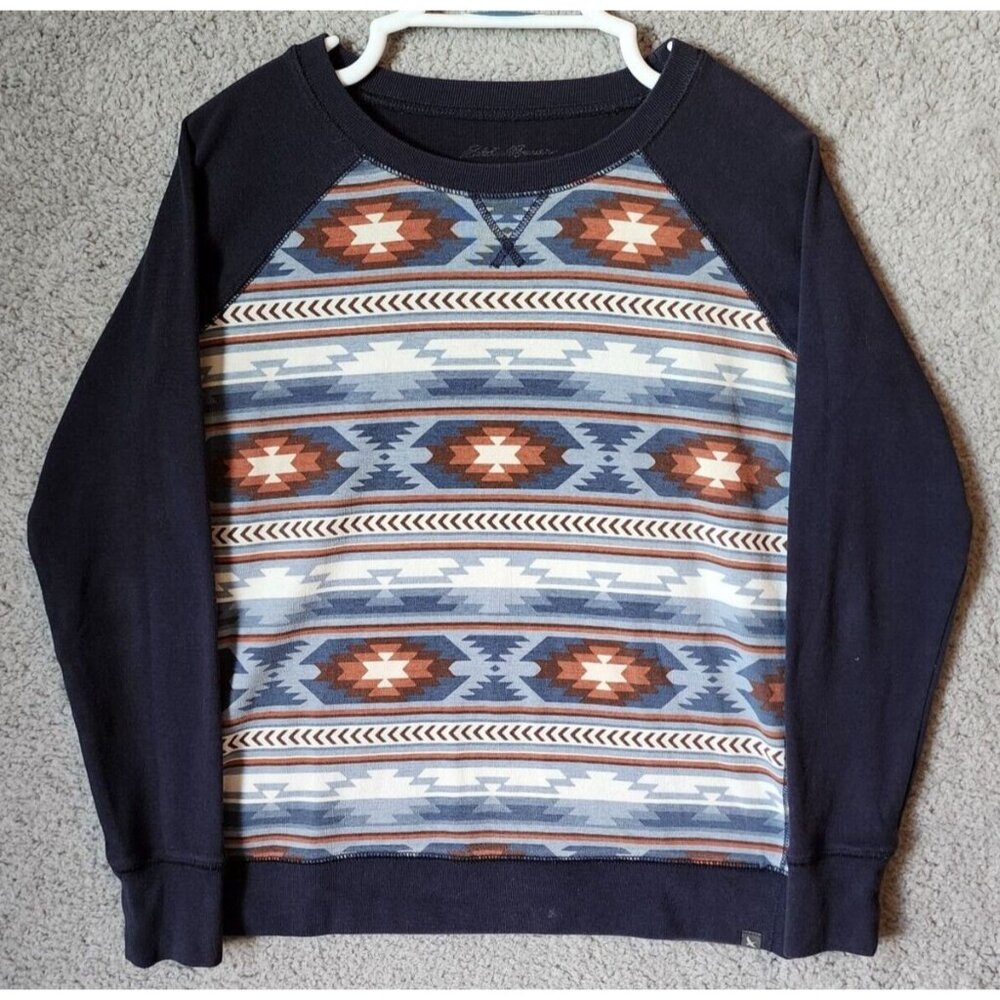 Eddie Bauer Women's Long Raglan Sleeve Sweatshirt Top Aztec/Western Print Sz L